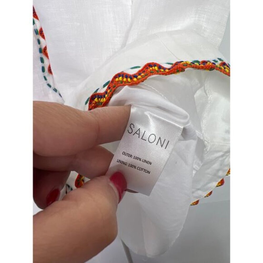 NEW Saloni Marlee Embroidered Scallop-Edge Embroidered Linen Dress White Size: 4 - Picture 5 of 8